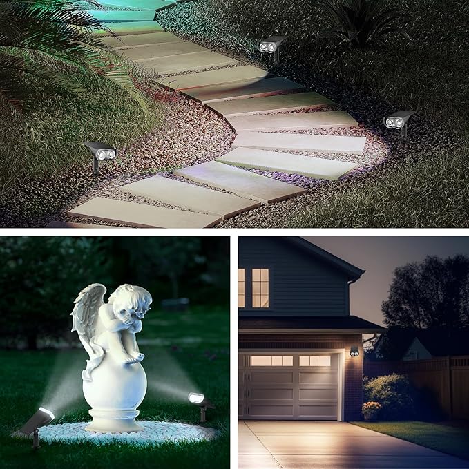 Consciot Solar Spotlights Outdoor, Daylight IP67 Waterproof 2-in-1 Solar Spot Lights, Durable Christmas Decorations Lights for Garden Yard Pathway Driveway Porch Walkway, Auto On/Off, 6 Pack