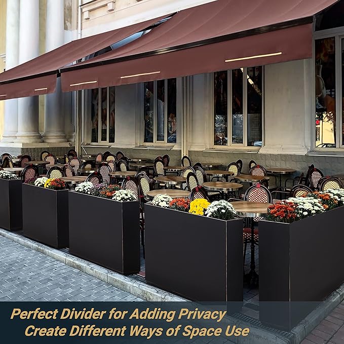 Metallic Heavy Planter for Outdoor Plants, 38Lx10Wx30H Inches Tall and Long Metal Divider Planter Box with Hand Brushed Gold Edge for Outside & Indoor, No Assembly (Black)