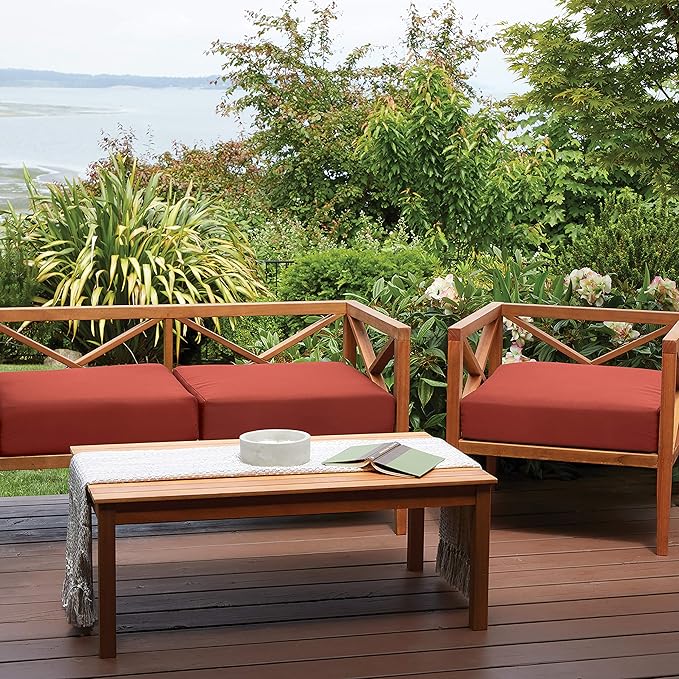 Classic Accessories Ravenna Water-Resistant 21 x 19 x 5 Inch Outdoor Seat Cushion, Durable Patio Furniture Cushion with Straps,Spice, Patio Loveseat Cushion