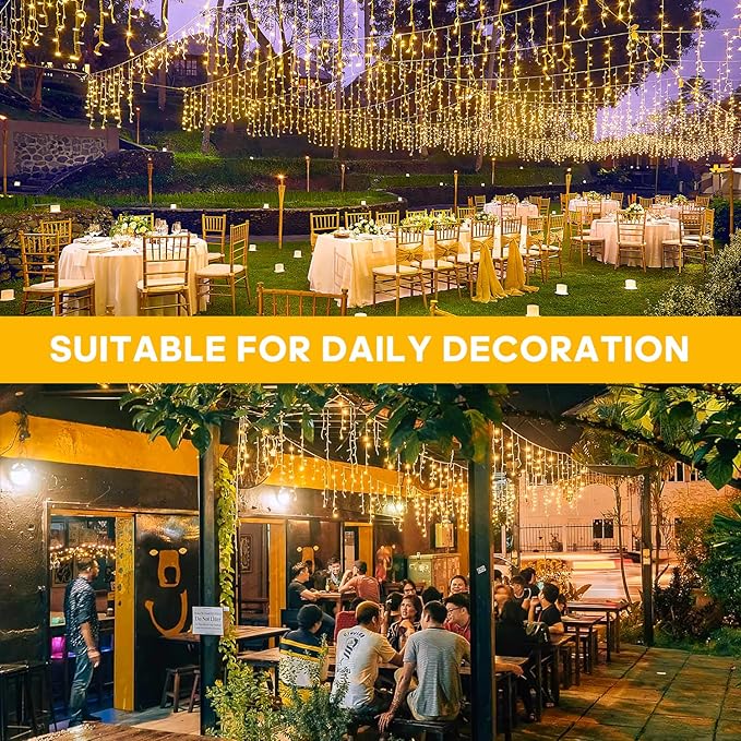 JMEXSUSS 38.8FT Icicle Lights for Outside, 400 LED Icicle Christmas Light Outdoor Indoor Plug in, Warm White Curtain String Lights for Wedding House Patio Party Fireplace Holiday Decorations