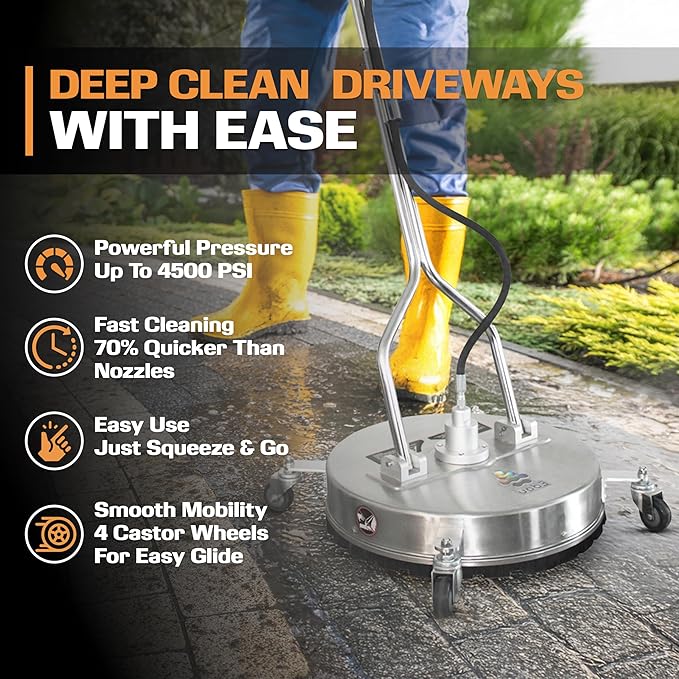 EDOU Dual 24" Pressure Washer Surface Cleaner - Surface Cleaner with Wheels - Heavy Duty Composite, 4,500 PSI Max Working Pressure - Includes 3/8 Inch Quick Connector Kit and Teflon Tape