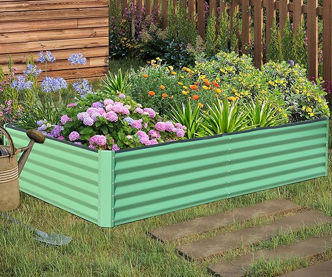 Domi Galvanized Raised Garden Bed, Outdoor Planter Garden Boxes Large Metal Planter Box for Gardening Vegetables Fruits Flowers, Green (6x3x1.5ft)