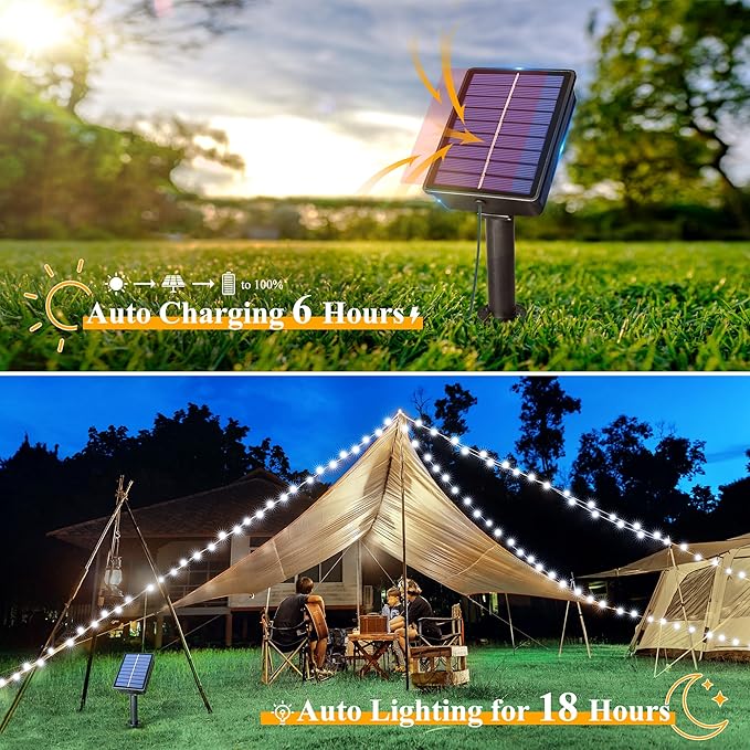 Ollny Solar String Lights Outdoor, 2 Pack Total 198FT 600LED Solar Fairy Lights, 8 Modes IP67 Waterproof for Outside Yard Garden Patio Xmas Party, Cool White