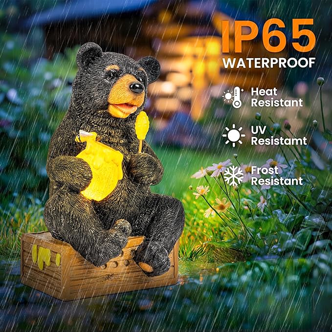 GIGALUMI Solar Garden Statues Outdoor Gifts for Women, Mom, Grandma, Cute Bear Figurine Christmas Housewarming Birthday Gifts, Garden Statues Decoration for Outside Yard, Patio, Balcony, Lawn, Pond