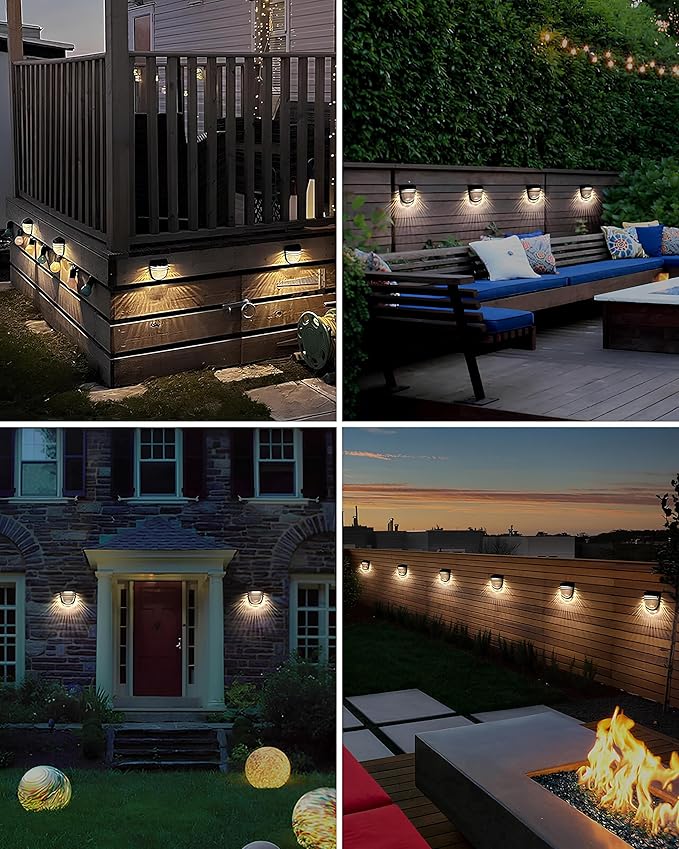 Outdoor Solar Wall Lights, Solar Fence Lights, Solar Garden Lights, Solar Lights, Day/Night Sensor, Solar Conversion Rate 20%, Outdoor for Garden, Path, Stairs, Patio, Pool