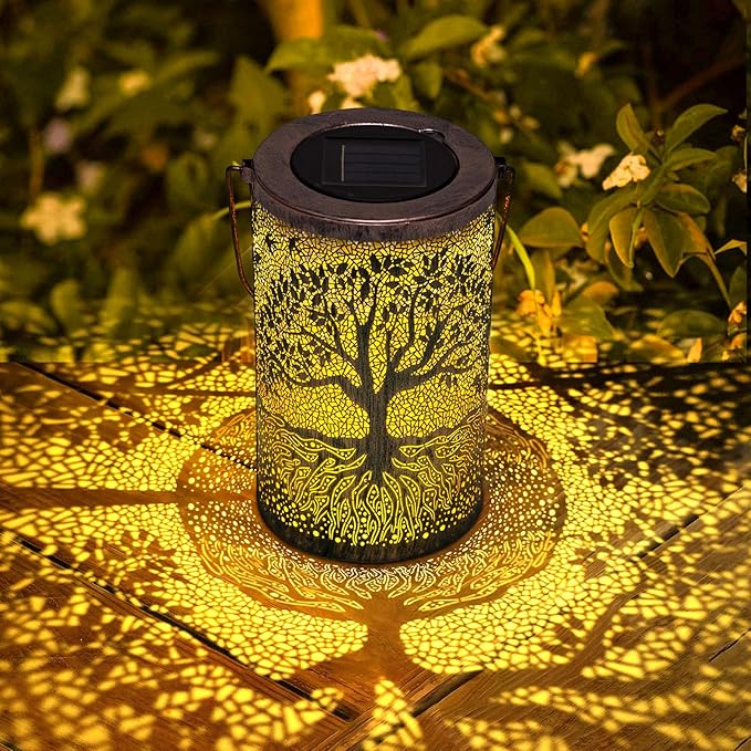 Solar Lanterns Outdoor Waterproof,Hanging Solar Tree of Life Lights Garden Decor,Gardening Birthday Gifts for Women Mom Grandma,Metal Hollowed-Out Lanterns for Yard,Patio,Backyard,Porch