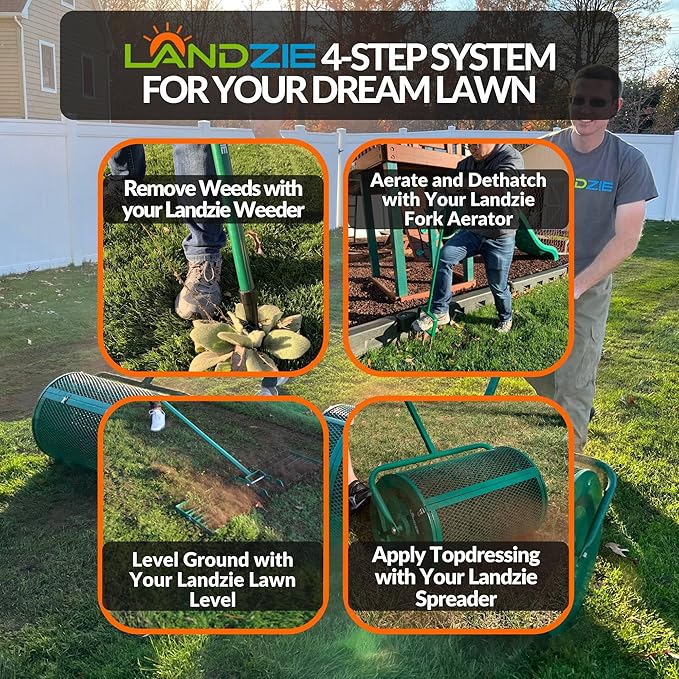 LANDZIE - The Original 24 Inch Compost and Peat Moss Spreader Roller - Top Soil, Sand, Manure, Mulch, Top Dressing Lawn and Garden Spreader