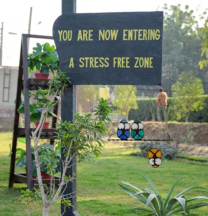 Multicolor Owl on a Wire Stained Glass Window Hanging, Bird Suncatcher for Windows Panels Hangings Hummingbird Ornament Decoration for Wall Home Garden Decor Bird Owl Gift for Owl Lovers