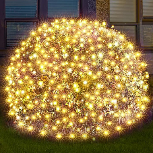 Led Christmas Net Lights Outdoor Christmas Decorations 120Led 6Ftx4Ft Connectable Waterptoof Mesh Net Lights for Trees Bushes Wedding Garden Outdoor Christmas Decorations WarmWhite