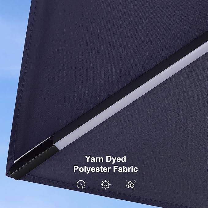PURPLE LEAF 10 Feet Patio Umbrella with Base Outdoor Cantilever Solar Powered LED Square Umbrella Aluminum Offset Umbrella with 360-degree Rotation for Garden Deck Pool Patio Navy