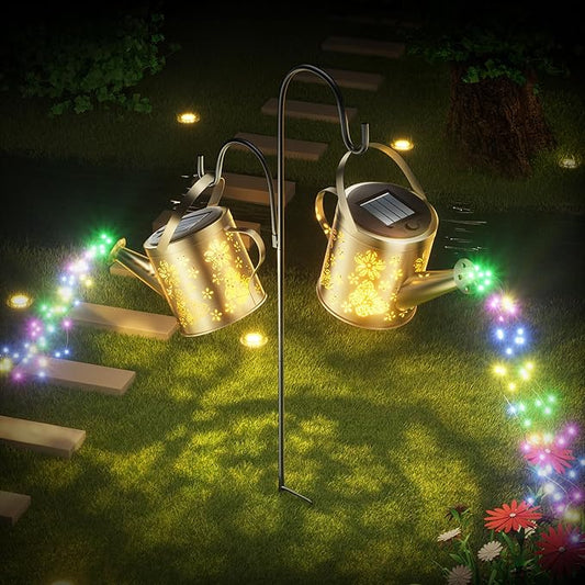 Solar Watering Can with Colorful Lighting, Waterproof Garden Decor, Birthday Gifts for Mom Grandma (Butterfly, 32 inch Shepherd Hook)
