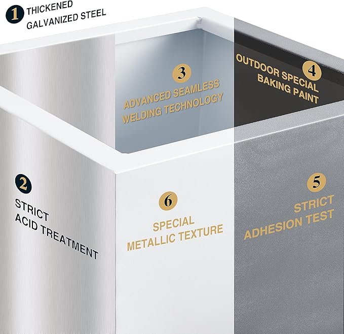 Metallic Heavy Large Planter Box for Outdoor or Indoor, Tall Metal Planters, Rectangular Flowerpot for Front Porch, Garden, Patio ‎25Pounds Pure White, No Assembly 1 Pack