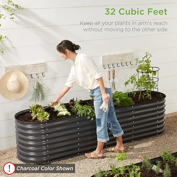 Best Choice Products 8x2x2ft Metal Raised Garden Bed, Oval Outdoor Deep Root Planter Box for Vegetables, Herbs w/ 4 Support Bars, 215 Gal Capacity - Peacock Blue