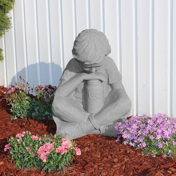 EMSCO Group Nature Boy Statue – Natural Granite Appearance – Made of Resin – Lightweight – 16” Height