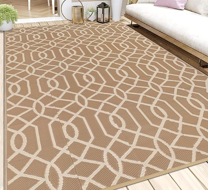 HEBE Outdoor Rug Waterproof 6x9, Reversible Plastic Straw Rug RV Camping Rug, Indoor Outdoor Patio Mat Clearance, Outside Carpet for Porch,Deck,Camper,Balcony,Backyard,Picnic