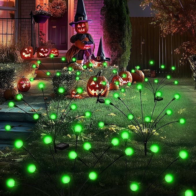Solar Garden Lights,Halloween Lights Outdoor 20 LED Firefly Halloween Garden Lights Outdoor,Solar Lights for Outside,Solar Lights Outdoor Waterproof for Halloween,Christmas,Yard,Patio(Green)