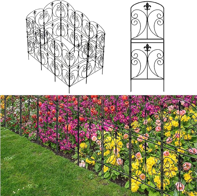 Skcoipsra Decorative Garden Fence 15 Pack, 37.5in(H) x 16ft(L) Animal Barrier Fence, Rustproof Metal Fencing for Yard, Dog Rabbits Wire Section Garden Edging Border for Yard Patio Garden, Arched