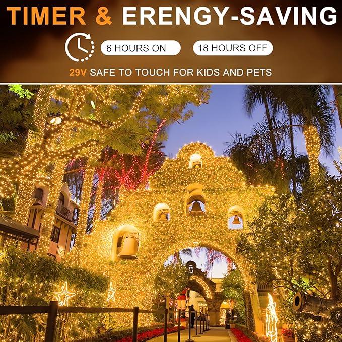 KNONEW 600ft 1500 LED Christmas String Lights Outdoor Green Wire 8 Modes & Timer Fairy Light Plug in Waterproof Patio Lights for Xmas Yard Tree Wedding Party Holiday Decorations (Warm White)