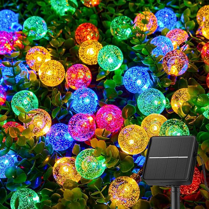 Brightown Solar String Lights Outdoor 60 Led 35.6 Feet Crystal Globe Lights with 8 Lighting Modes, Waterproof Solar Powered Patio Lights for Garden Yard Porch Wedding Party Decor (Multicolor)