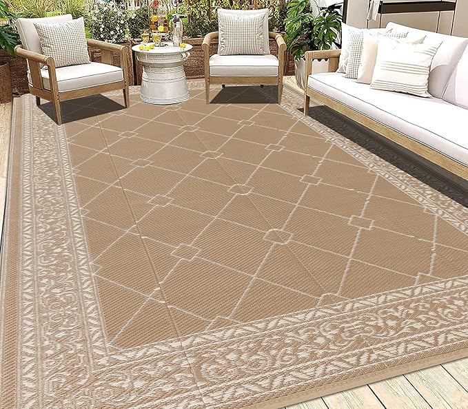 HEBE Outdoor Rug Waterproof 6x9, Plastic Straw Rug Camping Rug, Reversible Outdoor Patio Rugs RV Mat Clearance, Indoor Outside Floor Carpet for Porch,Deck,Camper,Balcony,Backyard