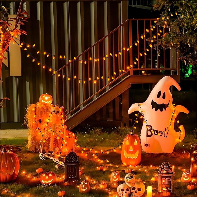 C7 LED Orange Halloween Lights, 25Ft Outdoor Halloween Decorations String Lights Waterproof with 27 Orange LED Bulbs, Vintage Christmas Lights for Halloween Outdoor Indoor Patio Home Party Garden Yard