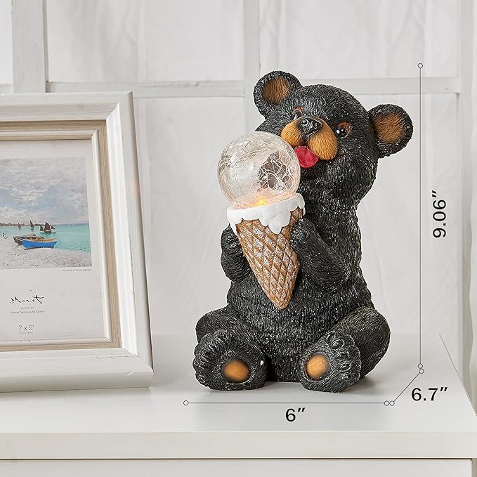 The Roo - Black Bear Solar Light Figurine - Outdoor Waterproof Garden Statue - Animal Garden Decor Light - Solar Lantern for Outside - Housewarming Gifts - Patio, Yard, and Lawn