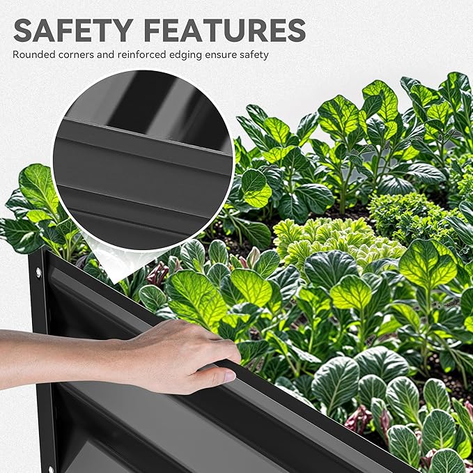 YITAHOME 6x3x1.5ft Large Raised Garden Bed Kit, Galvanized Metal Planter Box with Gloves, Ground Nails, Support Rod, Outdoor Above Ground Planters for Plants Vegetables Flowers, Black