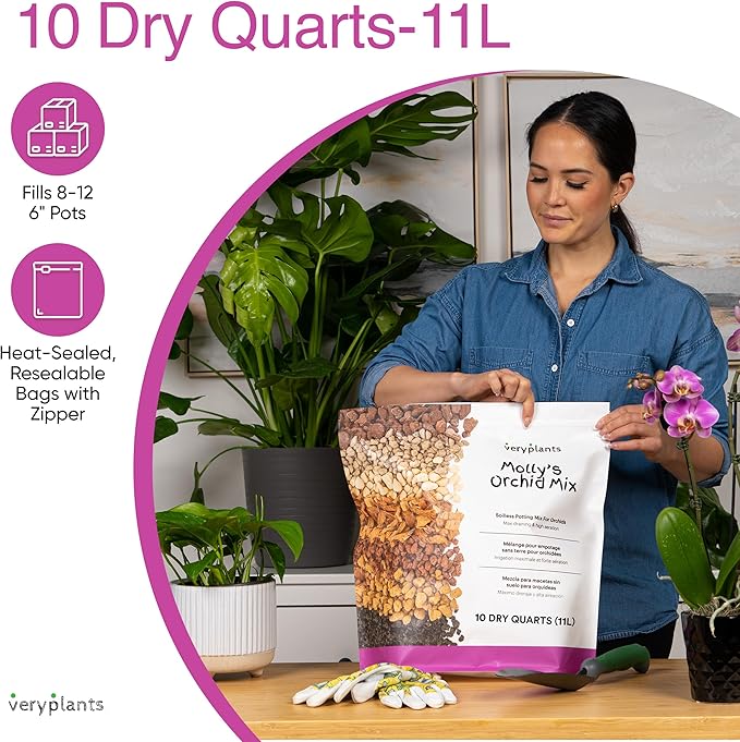 Molly's Orchid Mix - Premium Soilless Potting Mix for Orchids - Contains Bark, Coco Chips, Akadama, Pumice, Lava Rock 10 Dry Quarts