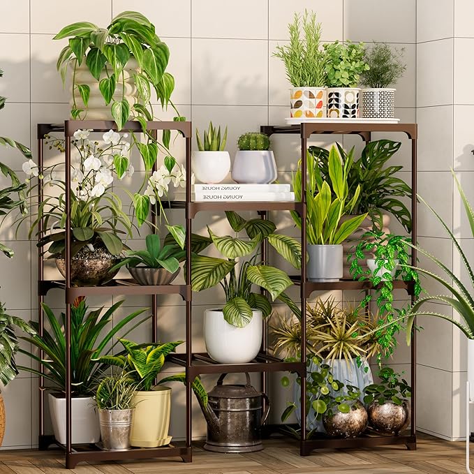 Metal Plant Stand Indoor Outdoor Plant Shelf Stand, 3 Tiers 8 Pots Potted Flower Plant Stands for Indoor Plants Multiple, Plant Shelves Stands Rack for Patio, Balcony, Living Room