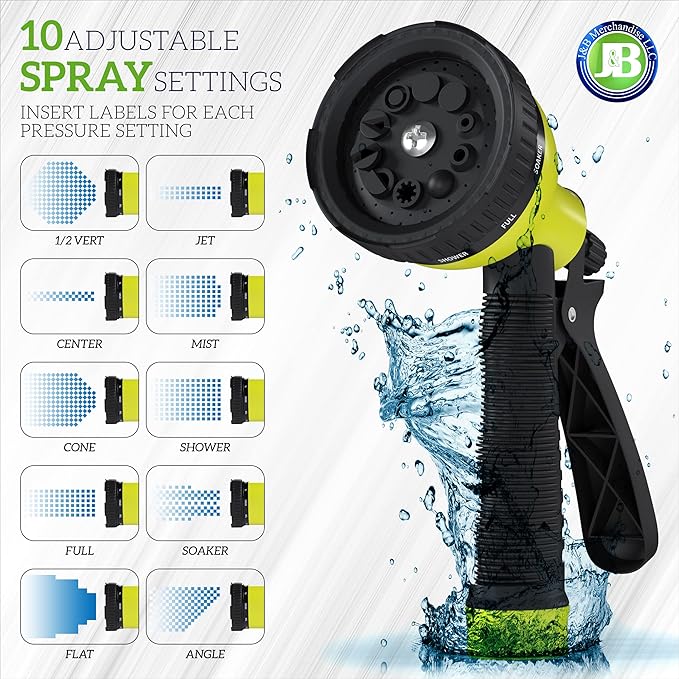 J&B XpandaHose 50ft Expandable Garden Hose with Holder - Heavy Duty Superior Strength 3750D - 4 -Layer Latex Core - Extra Strong Brass Connectors and 10 Spray Nozzle w/Storage Bag (Black 50)