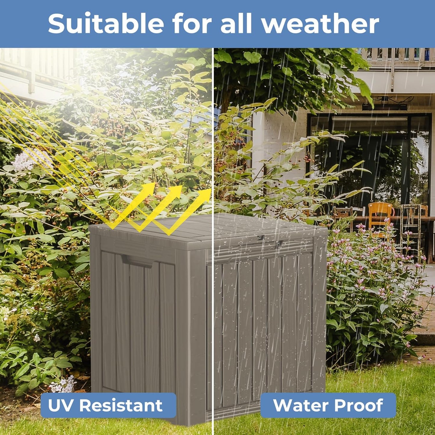 55 Gallon Outdoor Storage Box Waterproof Lockable Resin Deck Box Large, Patio Storage Bin for Pool Accessories Cushion Furniture, Garden Tools, UV-Resistant Outside Delivery Grey