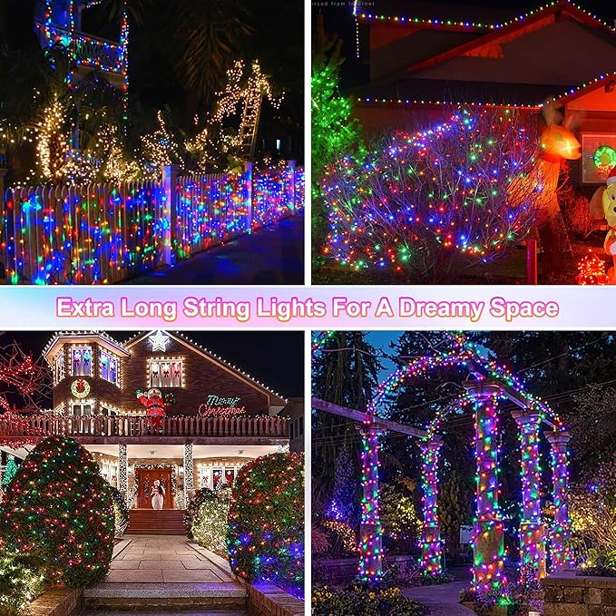 weillsnow 500 LED Multicolor Outdoor Christmas Lights, 164Ft Plug in Waterproof String Lights, 8 Modes with Memory for Outdoor Indoor Garden Halloween Christmas Decorations (Multicolor)