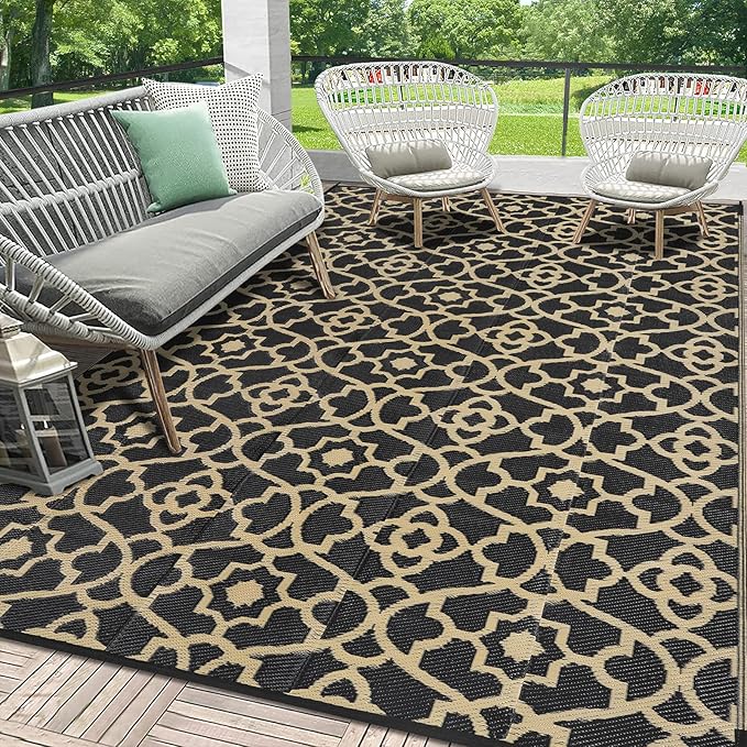 HEBE Outdoor Rug Waterproof 6x9, Reversible Plastic Straw Rug RV Camping Rug, Indoor Outdoor Patio Mat Clearance, Outside Carpet for Porch,Deck,Camper,Balcony,Backyard,Picnic
