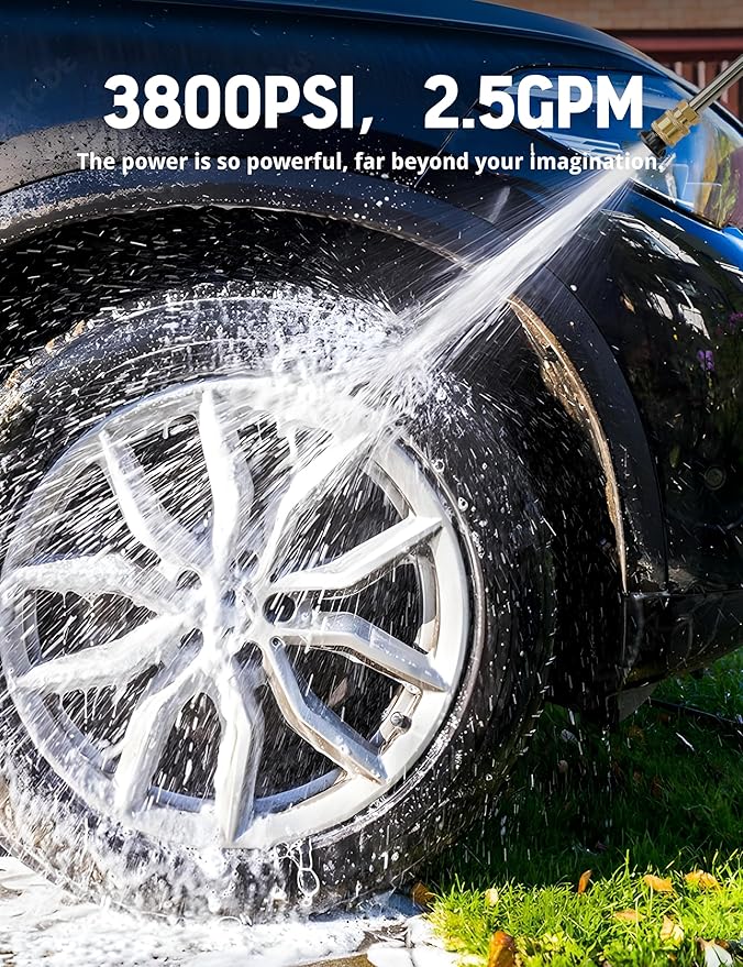 Gas Pressure Washer 3800 PSI and 2.5 GPM, 212CC, with Onboard Soap Tank, 10" Wheel, 5 Nozzle Set, for Cars/Fences/Homes/Patios/Furniture