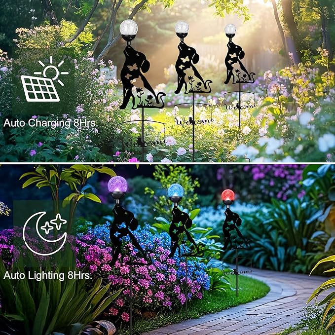 Solar Outdoor Garden Stakes with Crystal Ball Light Solar Metal Dog Statue Black Dog Patio Garden Decorative Stakes with Solar Lantern Christmas Birthday Gifts