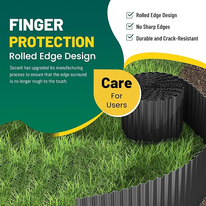 Corrugated Metal Garden Edging, 8"×20Ft Durable Landscape Border for Garden, Lawn, Flower Beds and Paver Edging (Black)