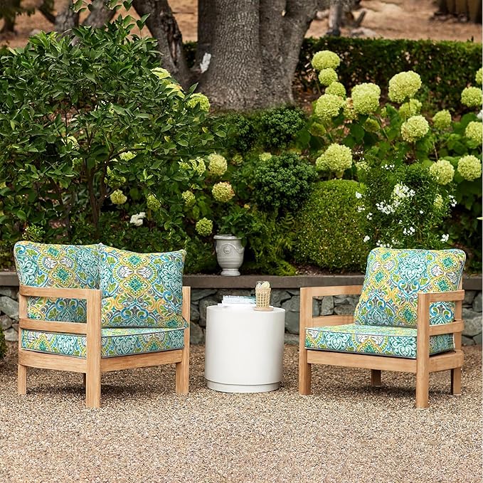 LVTXIII Outdoor Deep Seat Cushion 22"x22"x4" Patio Seat and Back Cushion Set Seasonal Chair Cushion for Dining Arm Chairs, Wicker Chairs and Garden Furniture Decoration, Damask Green