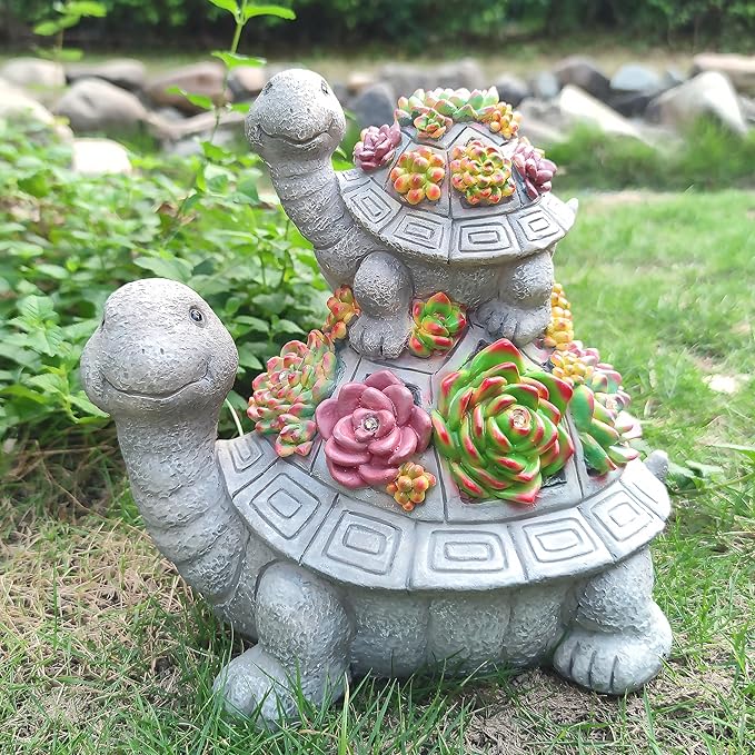 Large Turtle Solar Garden Outdoor Statues with Succulent and 6 LED Lights,Outside Solar Turtle Decor Art for Lawn,Yard, Balcony Ornament, to Give