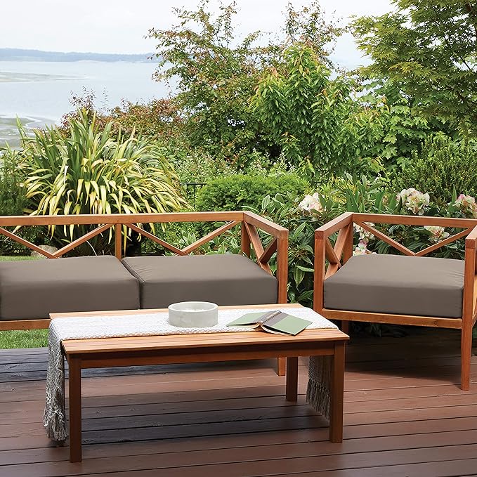 Classic Accessories Ravenna Water-Resistant 21 x 19 x 5 Inch Patio Seat Cushion, Dark Taupe, Patio Loveseat Cushion