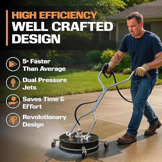 EDOU 20-Inch Dual Handle Pressure Washer Surface Cleaner, Wheels - Heavy Duty Composite Surface Pressure Washer - 4000 PSI Max - Includes 3/8-Inch Quick Connector Kit, Teflon Tape, Adapter Set