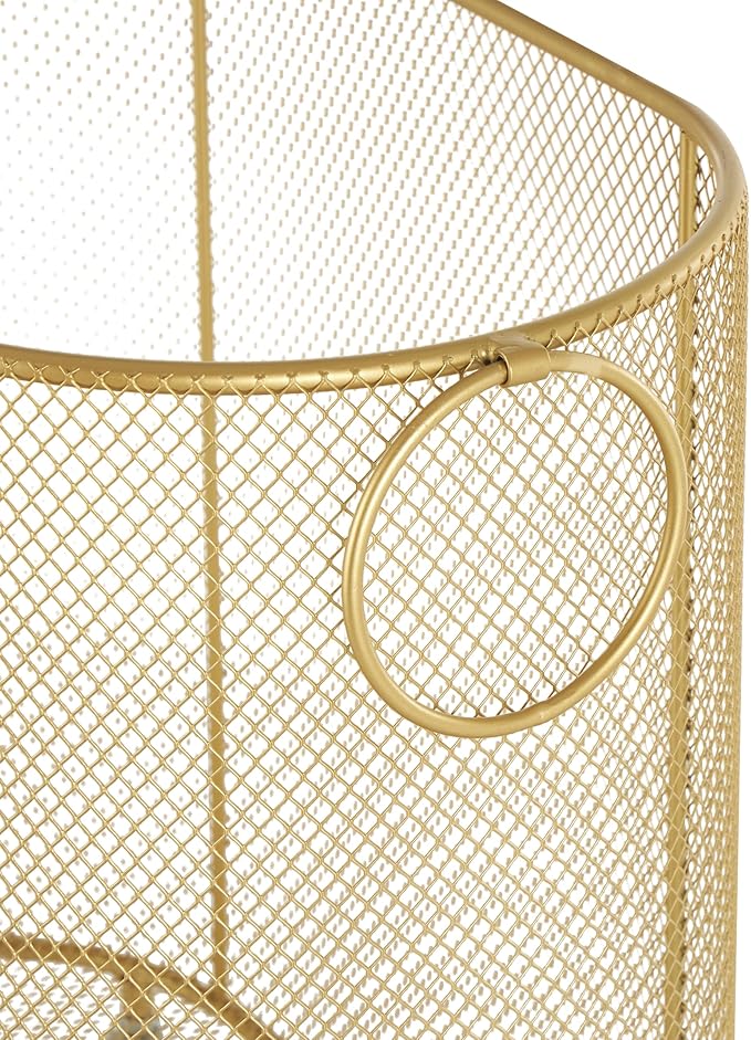 Deco 79 Metal Storage Cart Oval Mesh Wire Rolling Laundry with Ring Handles, 21" x 12" x 21", Gold