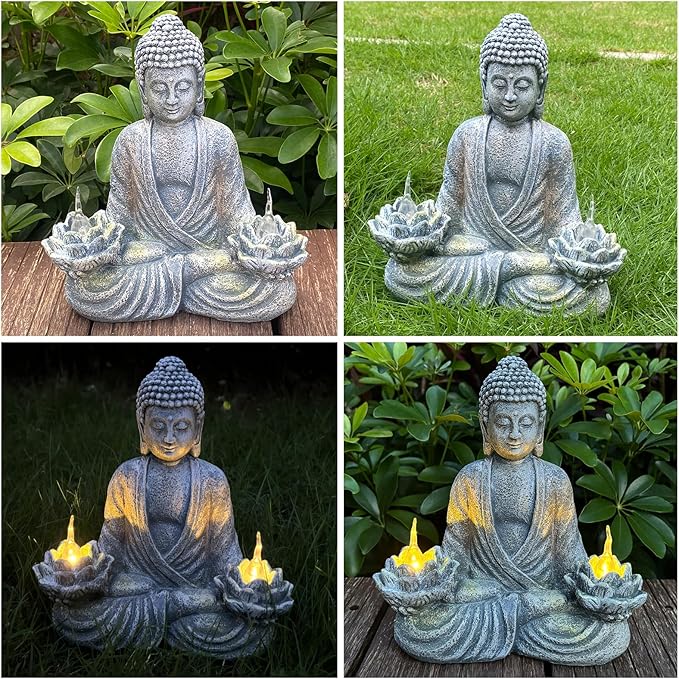 Buddha Statue for Home and Outdoor Decor Solar Powered Flickering LED,Garden Light Zen Meditation Spiritual Room Decor- Buddha Decor Outdoor-Ideas Gifts for Women, Mom