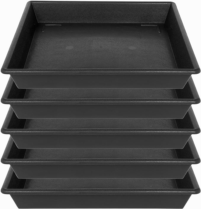 Square Plant Saucer 14 Inch 5 Pack 8 12 14 16 18 20 Plant Trays for Pots Heavy Duty Plastic Plant Saucers for Indoors Outdoors, Flower Pot No Holes Plant Drip Trays