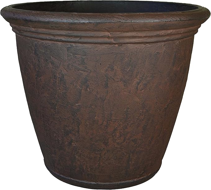 Sunnydaze 24-Inch Anjelica Large Plastic Pot for Plants - Outdoor Polyresin Round Planter with Drillable Drainage Holes - Rust