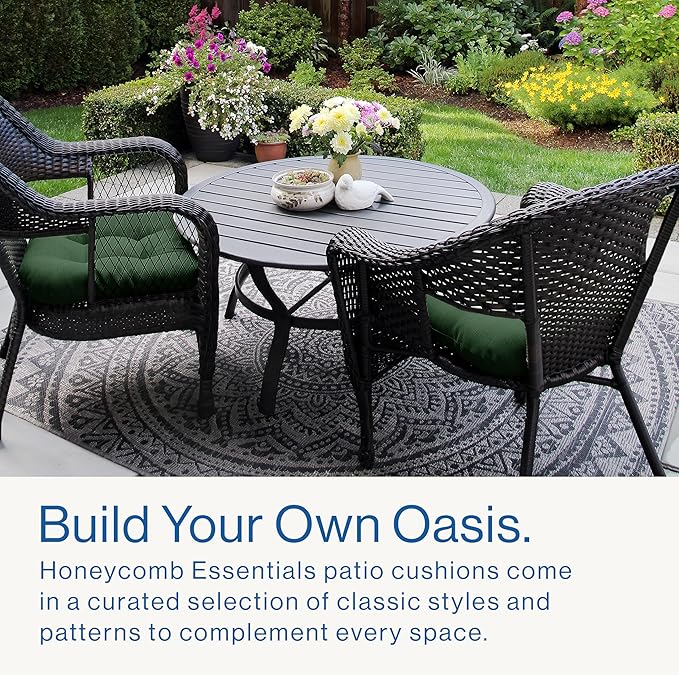 Honeycomb Outdoor Essentials Set of 2 Tufted Seat Pads, 19 x 18, Hampton Texture Hunter Dining Chair Cushions for Patio Furniture