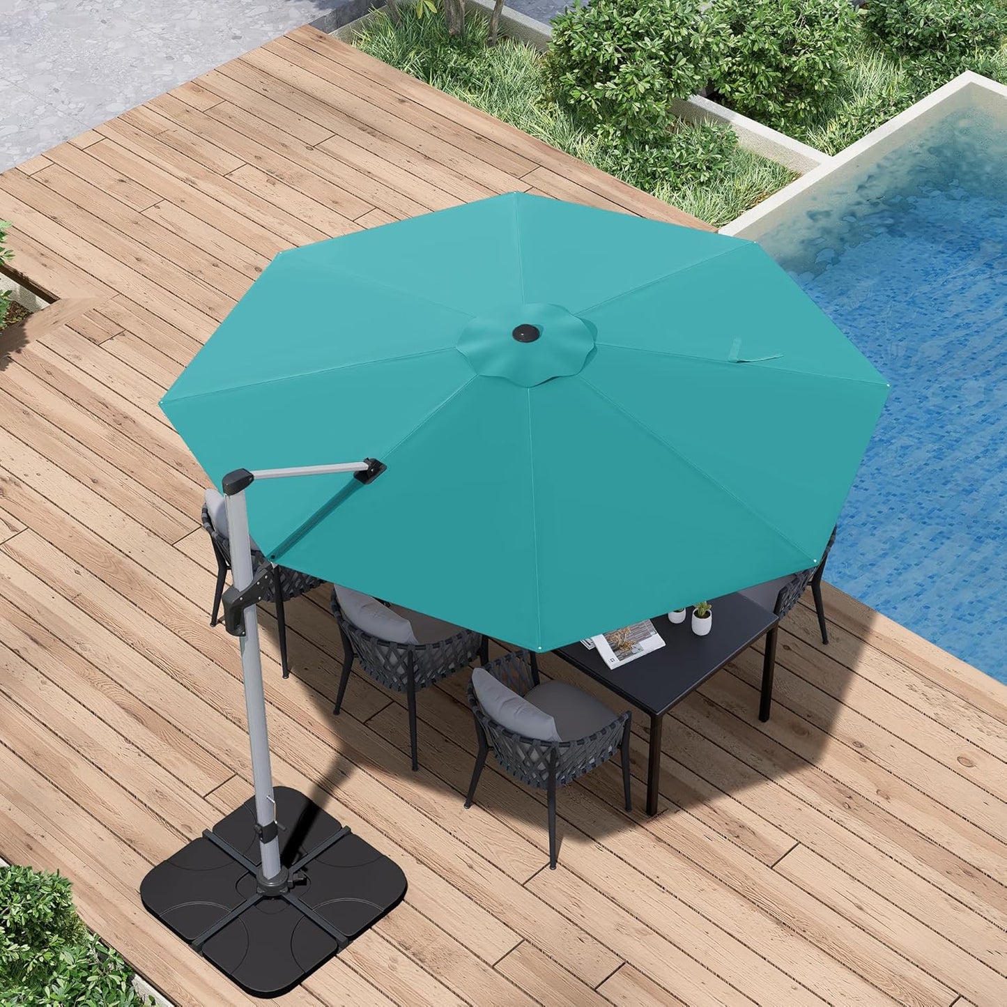 Patio Umbrella, 11FT Outdoor Cantilever Umbrella with 360-degree Rotation for Garden, Deck, Backyard, Pool and Beach, Turquiose