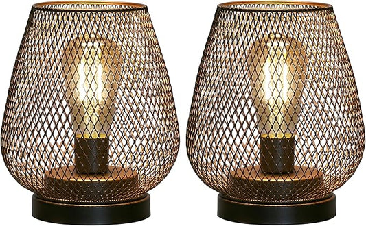 JHY DESIGN Set of 2 Metal Cage LED Lantern Battery Powered Cordless Accent Light with LED Great for Weddings Parties Patio Events for Indoors Outdoors