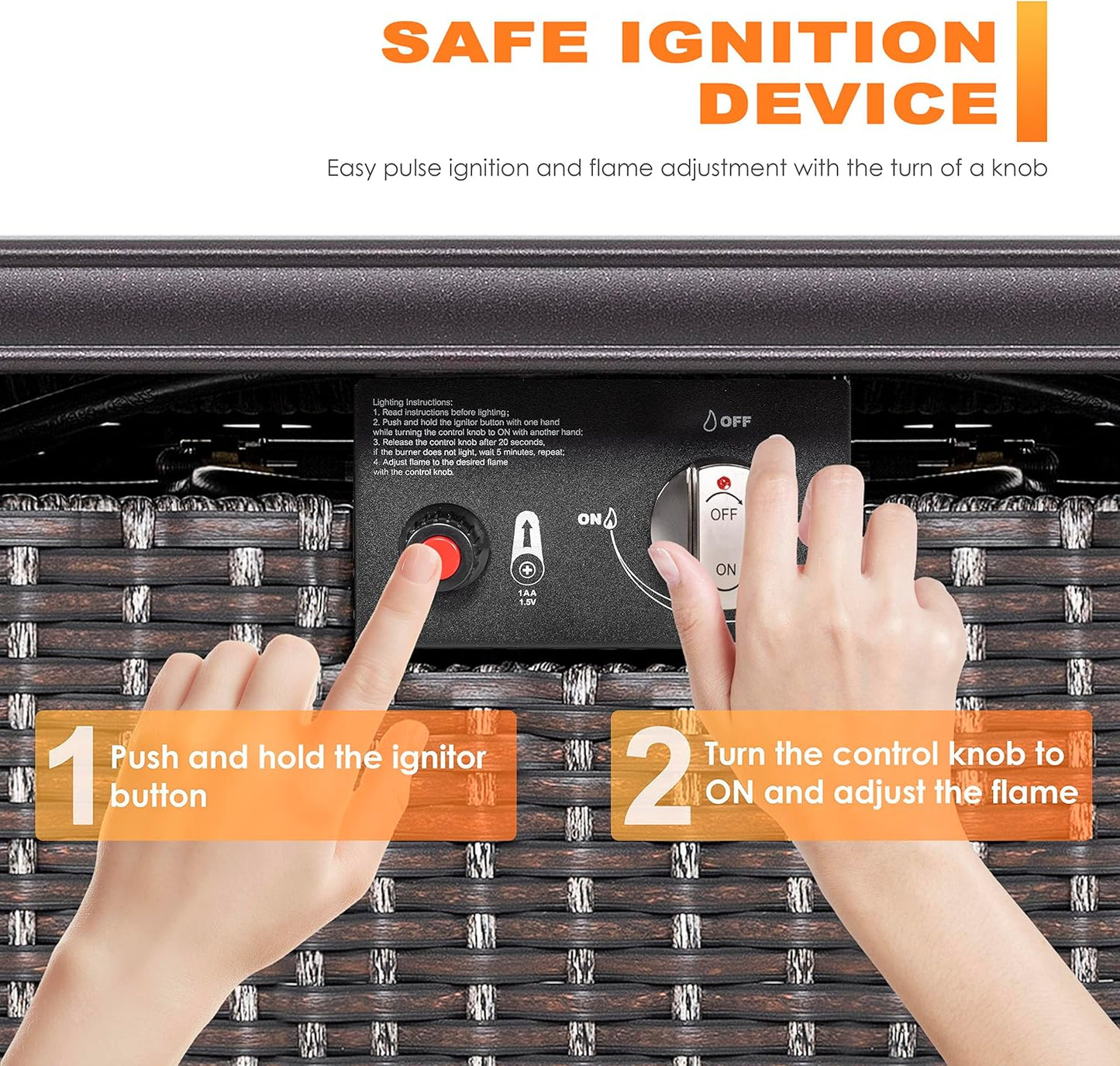 Nuu Garden Outdoor 43 Inch 50,000 BTU Propane Gas Fire Pit Table, Aluminum Tabletop and PE Rattan Weaved Steel Frame, Water-Proof Oxford Cover, Glass Fire Pit Wind Guard, Glass Beads, Lid, Dark Brown