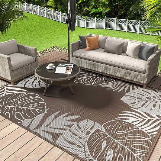COCOER Tropical Outdoor Rug 6x9 Reversible-Waterproof Patio Rug-Quick Dry Outdoor Carpet-Outdoor Area Rugs Indoor Outdoor Rugs-Outside Rug Patio Decor for Porch Deck Balcony Backyard