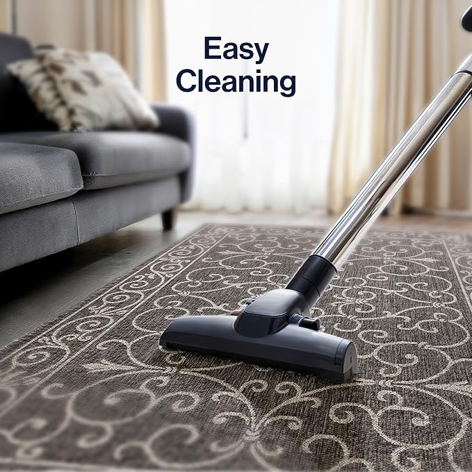 JONATHAN Y SMB106G-8 Charleston Vintage Filigree Textured Weave Indoor Outdoor Area Rug Classic Coastal Easy Cleaning Bedroom Kitchen Backyard Patio Non Shedding, 8 X 10, Black/Gray